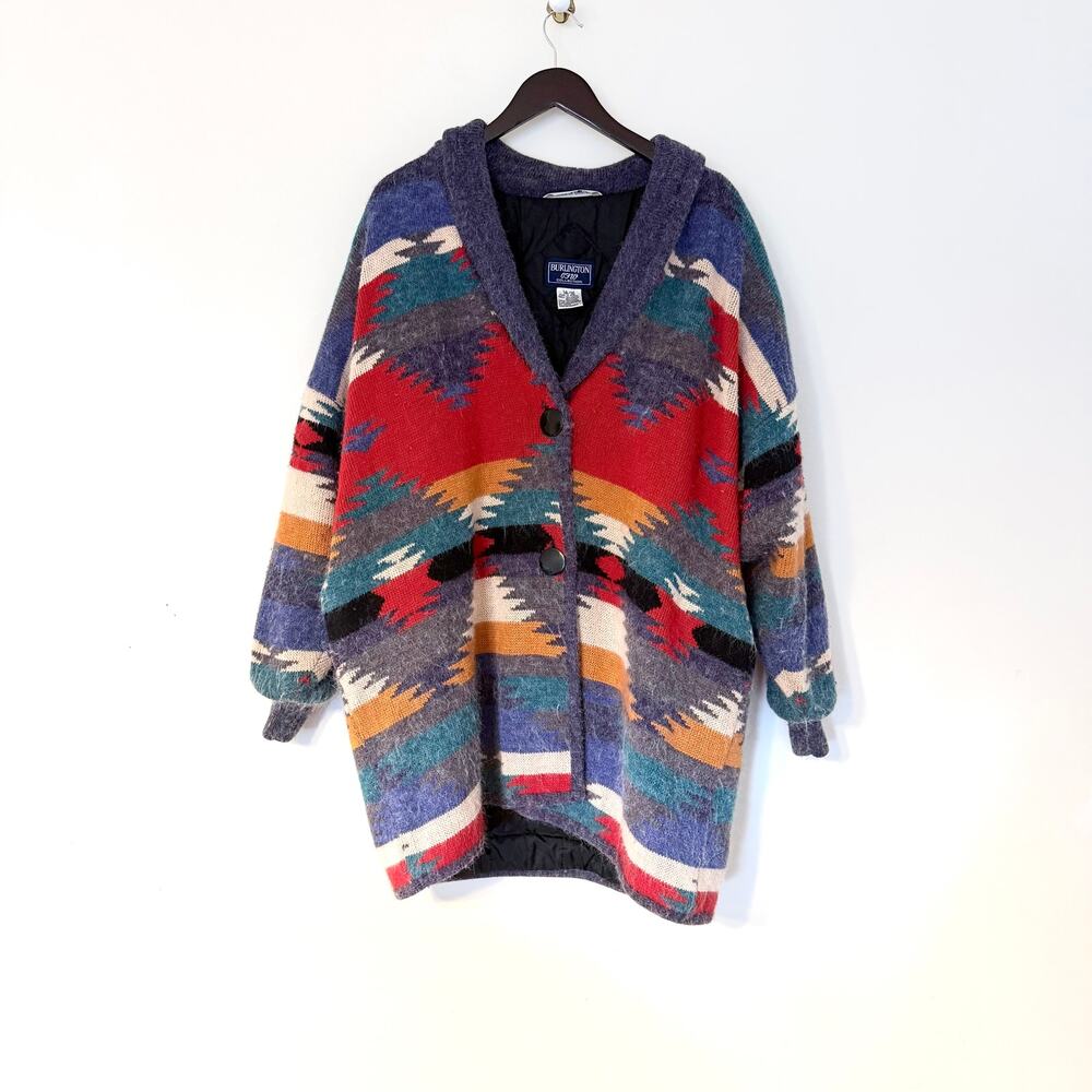 Vintage Aztec Knit Oversized Cardigan Sweater Jacket